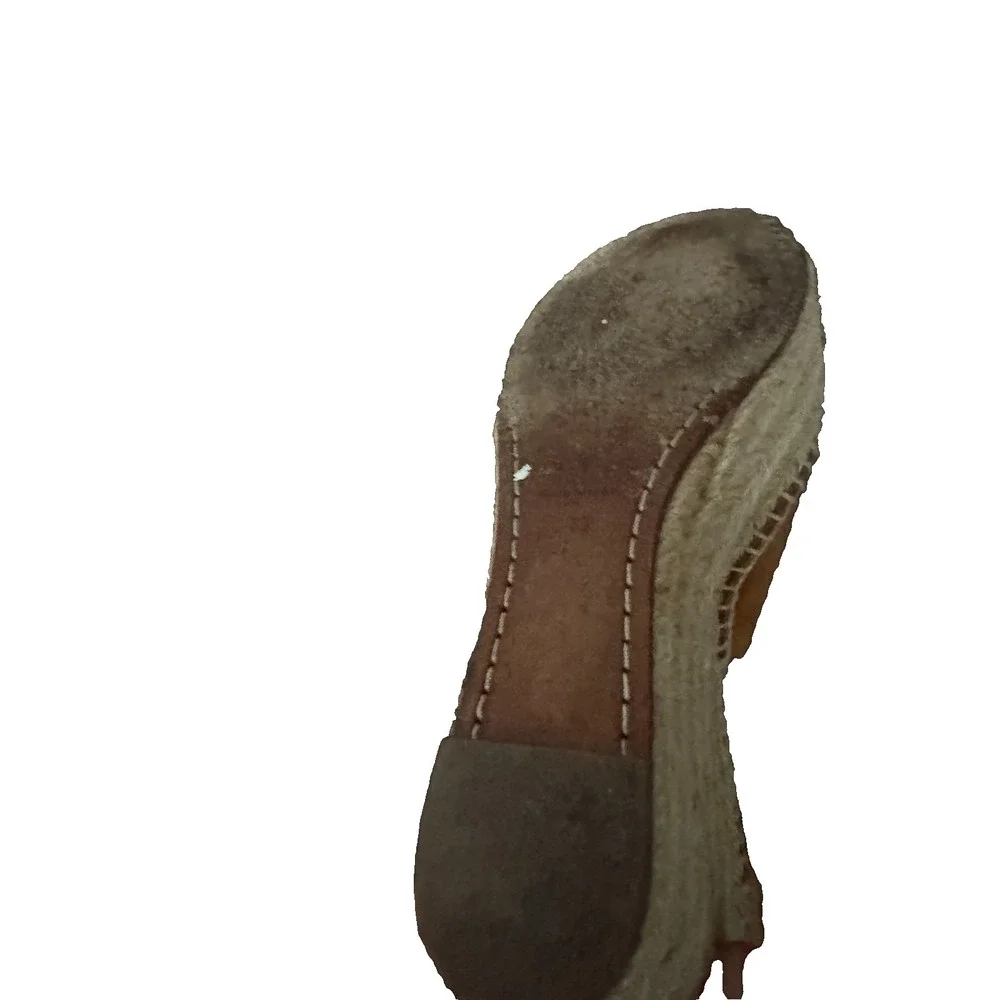Chloe Lauren Scalloped Suede Espadrille Wedge Sandals Tan Brown US 7 NO STRAPS